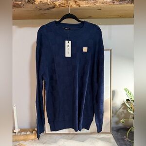 NWT JMIERR Men’s Navy Checkered Knit Heavyweight Cotton Pullover Sweater